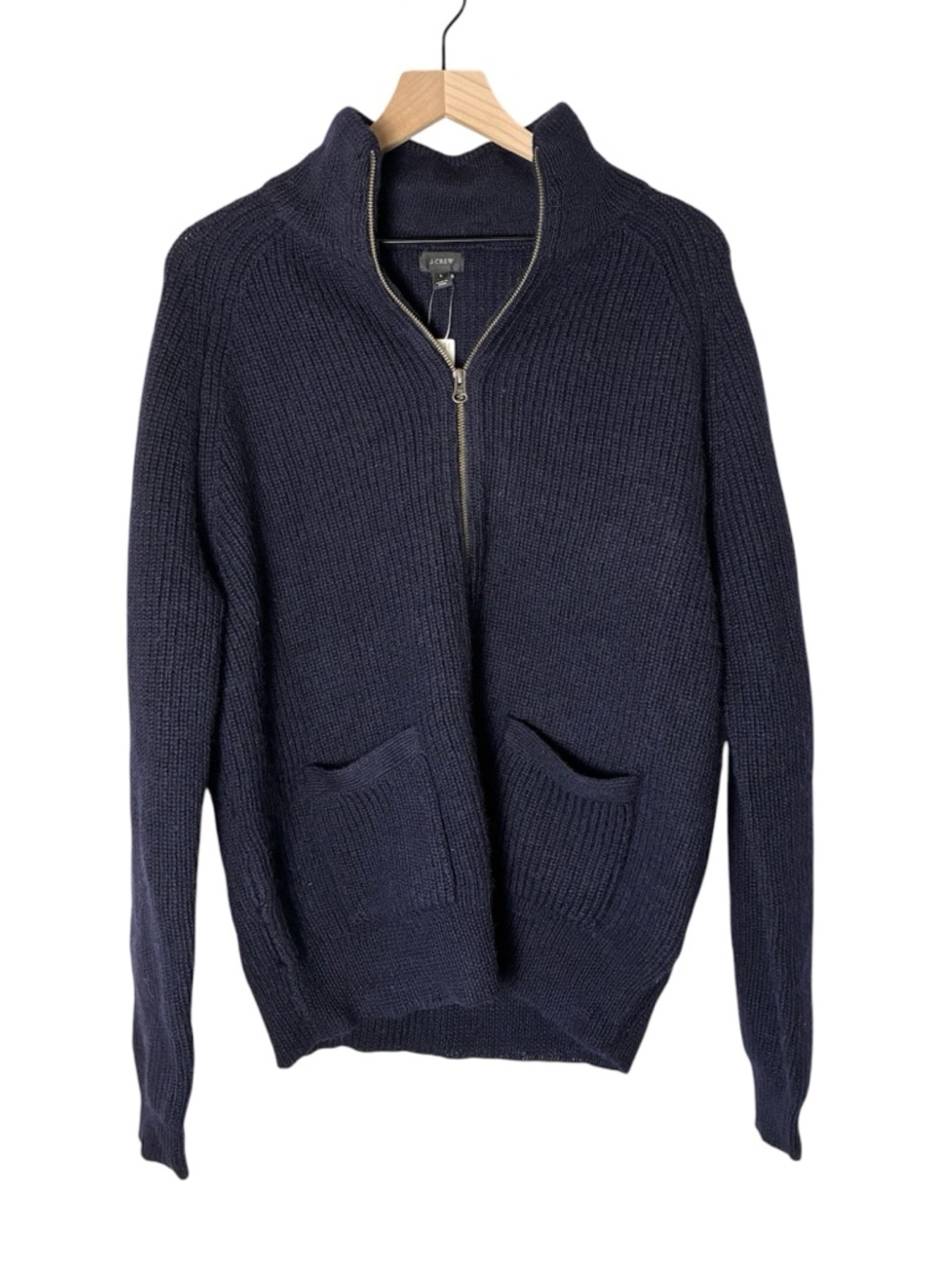 J. Crew Men’s Wool Navy Zip-Up Knit Sweater NWT Quiet Luxury Preppy Old Money